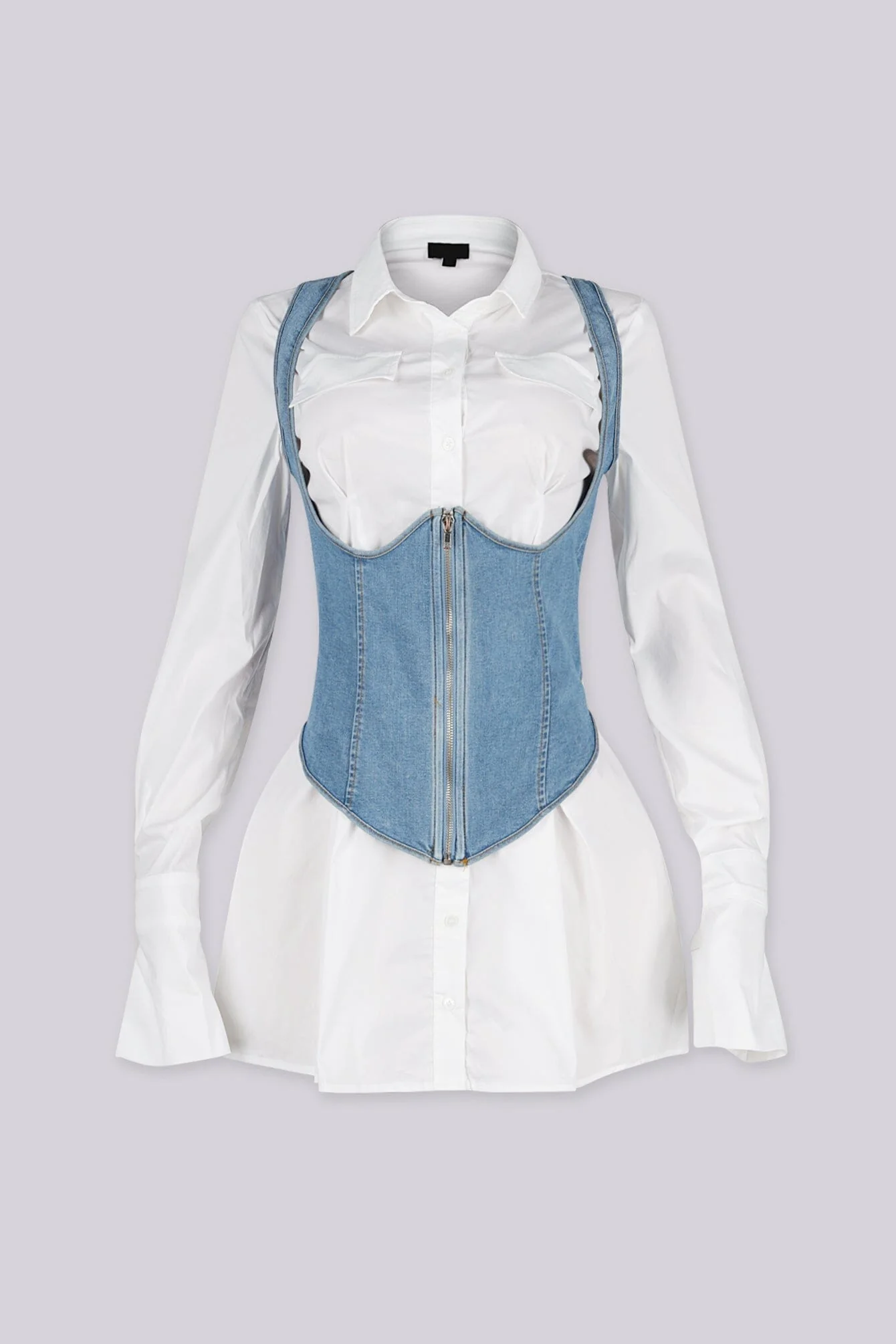 Tailored Poplin Dress & Vest Denim SET - Image 4