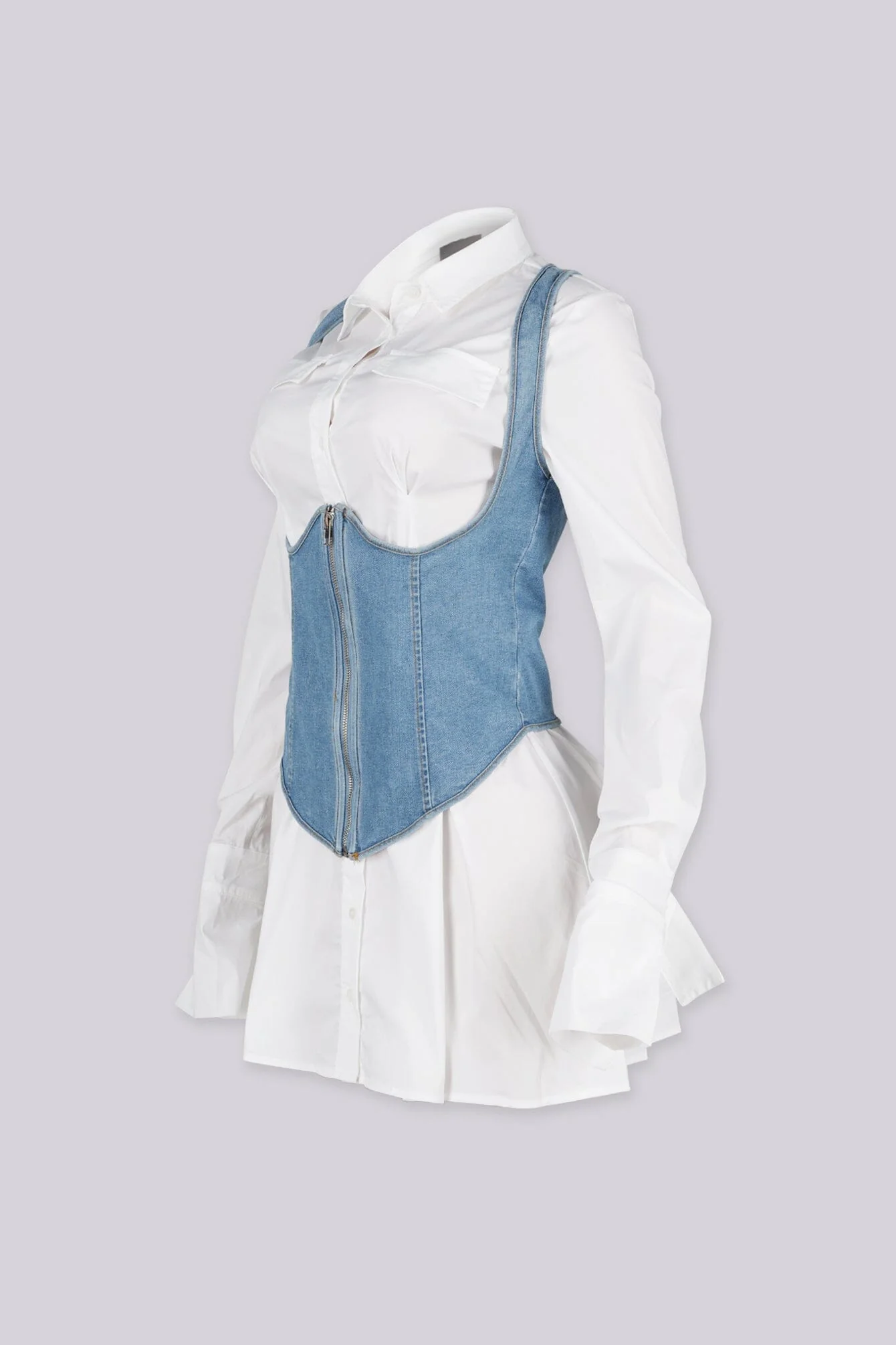 Tailored Poplin Dress & Vest Denim SET - Image 5