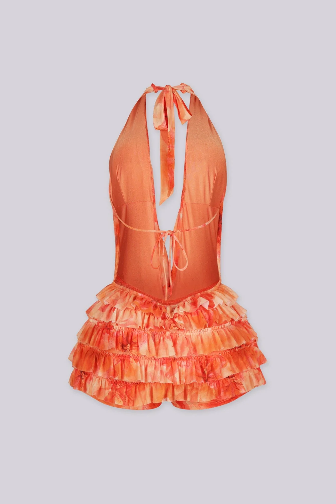 Tangerine Floral Ruffle Romper - Image 5