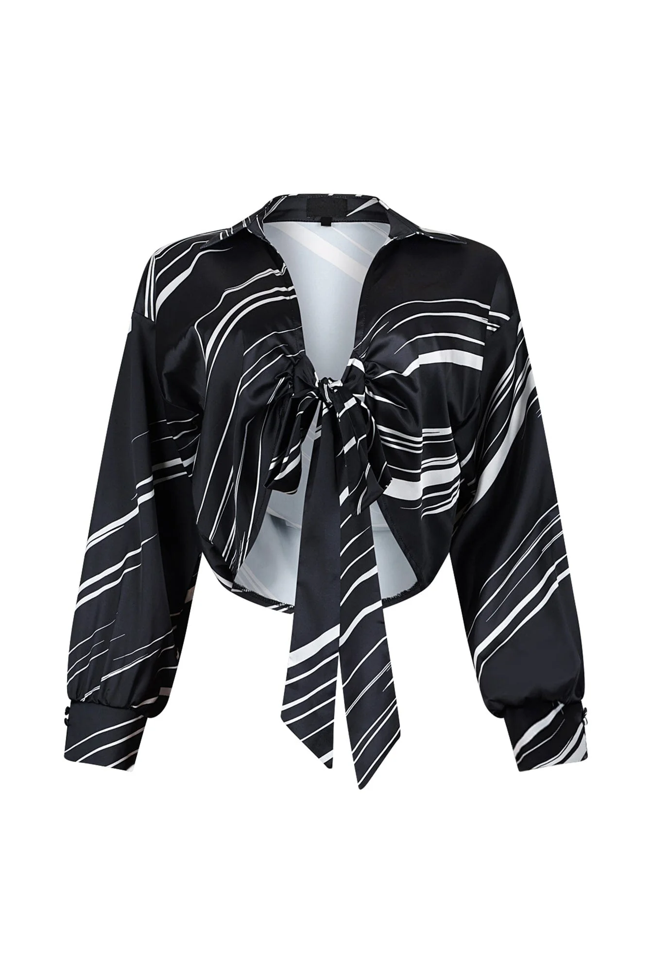 Tara Geo Printed Satin Tie Blouse - Image 6