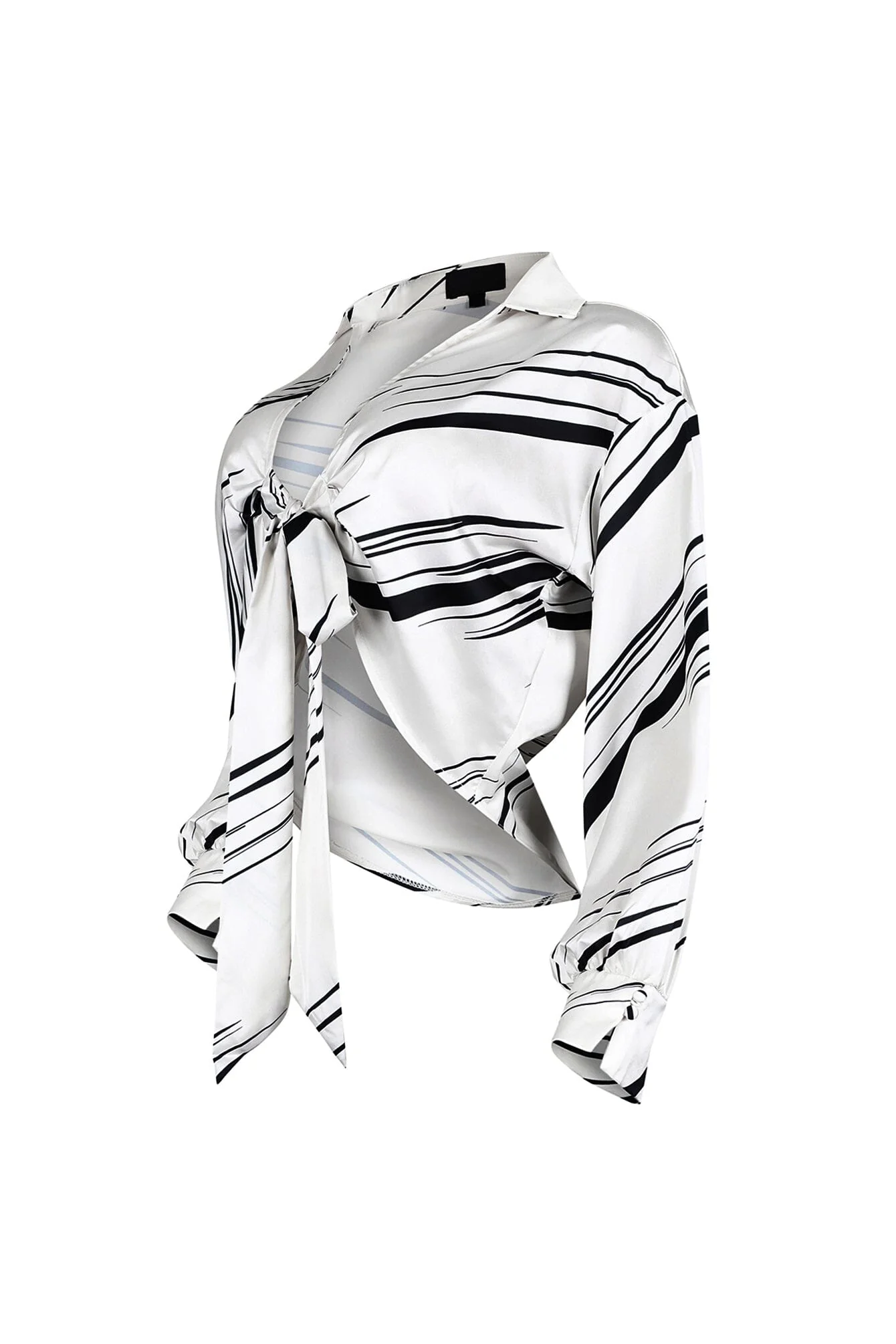 Tara Geo Printed Satin Tie Blouse - Image 9