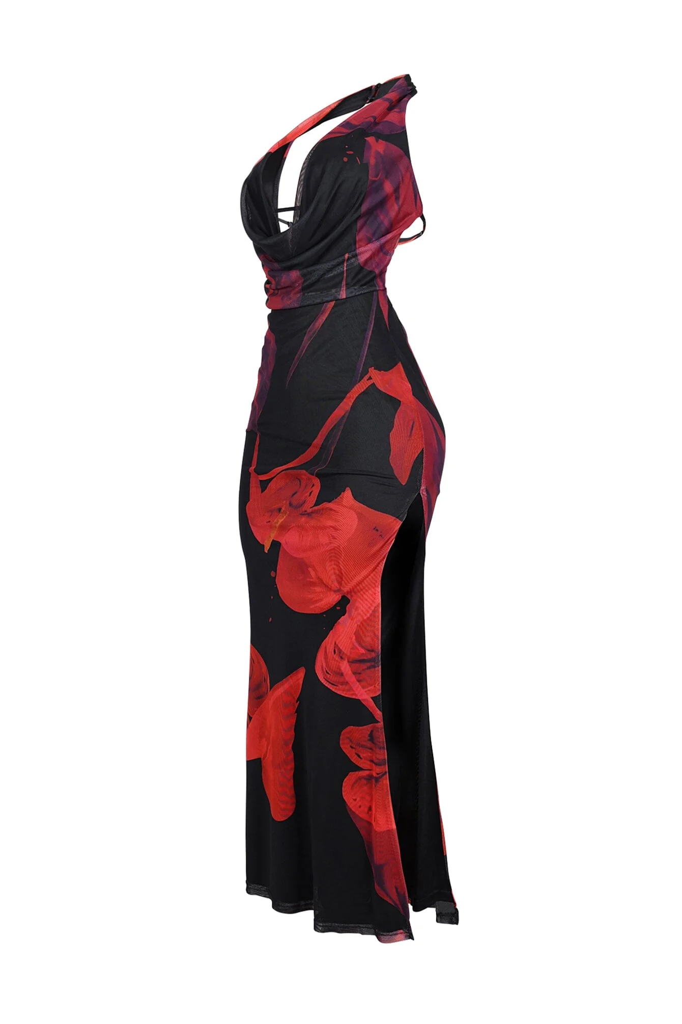 Tatum Mesh Rose Halter Cowl Maxi Dress - Image 4