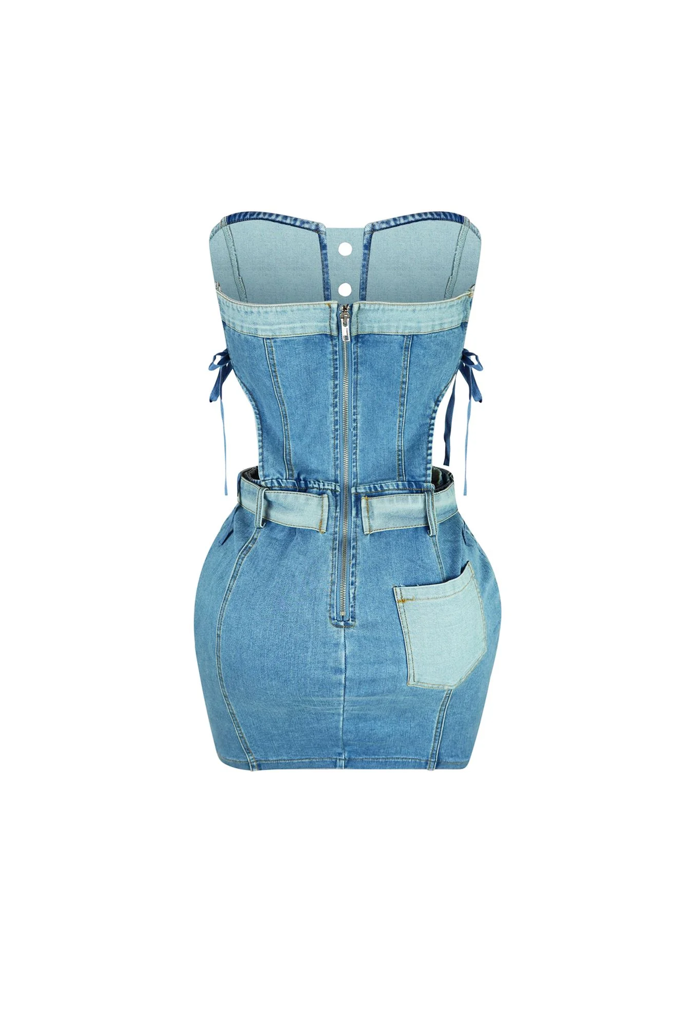 Tension Denim Color Block Strapless Dress - Image 3