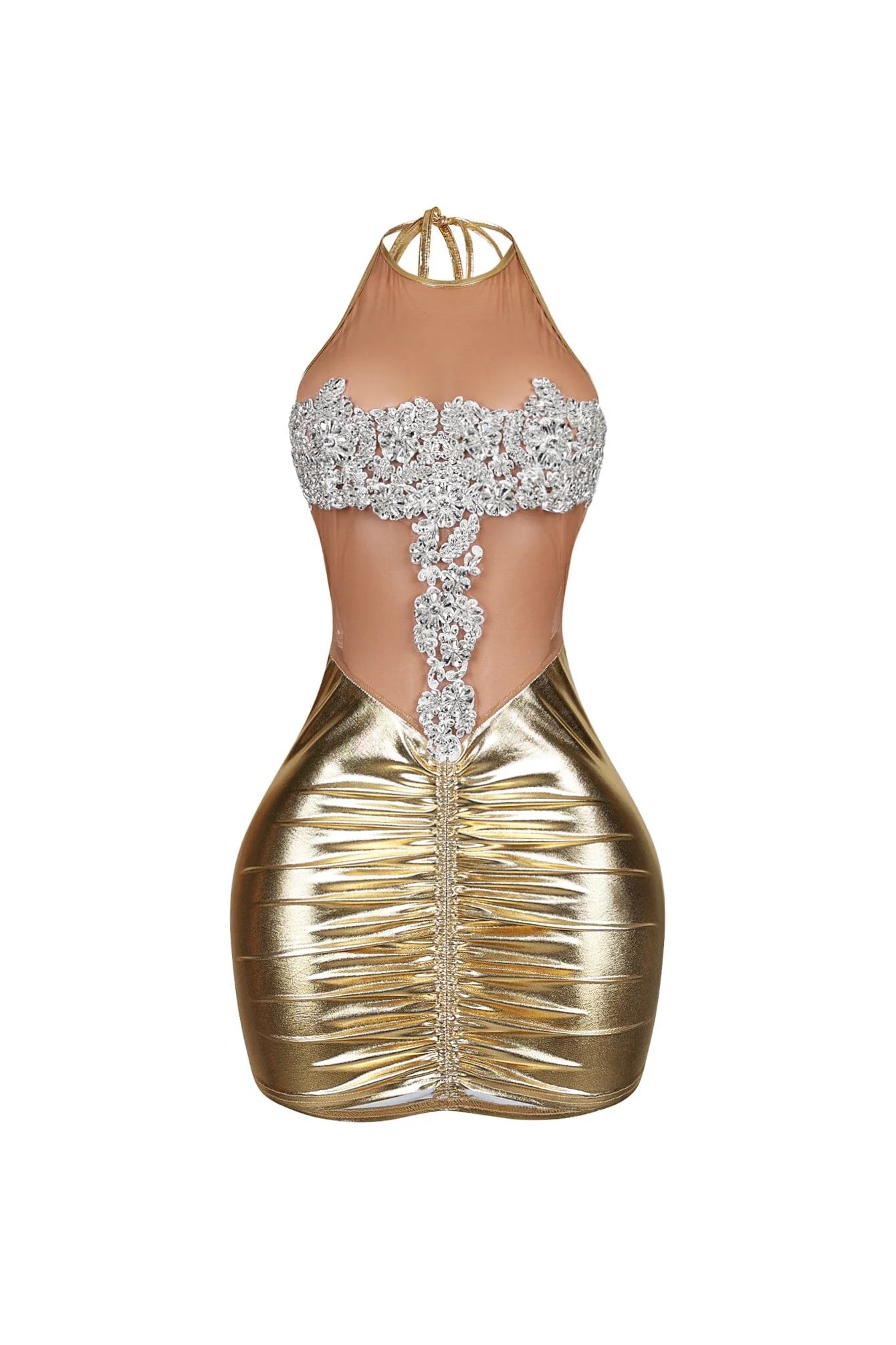 The Queen Rhinestone Mesh Halter Mini Dress - Image 3