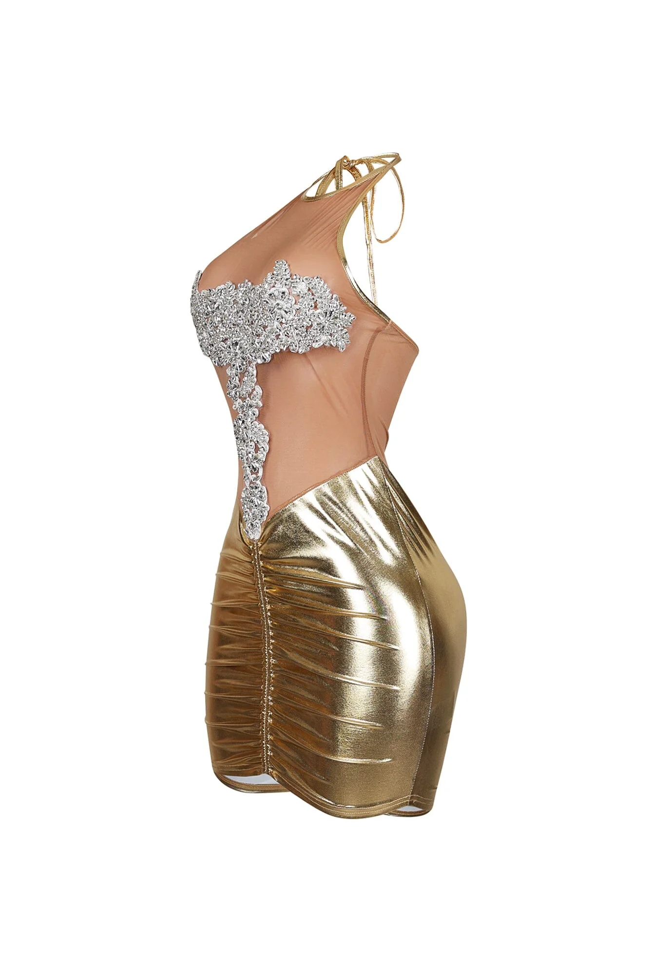 The Queen Rhinestone Mesh Halter Mini Dress - Image 4