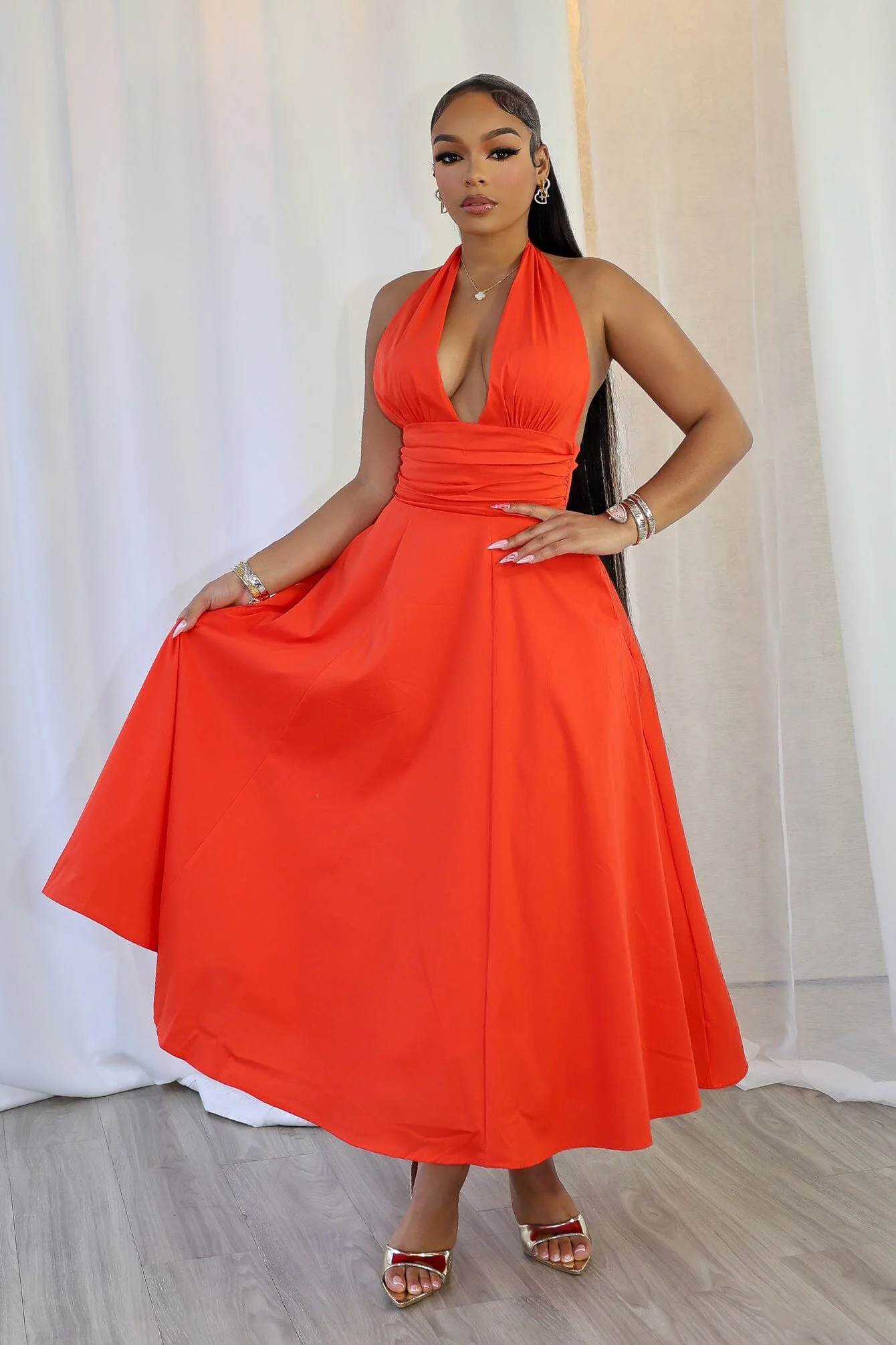 Tiffanie Poplin Halter Neck Midi Dress - Image 3
