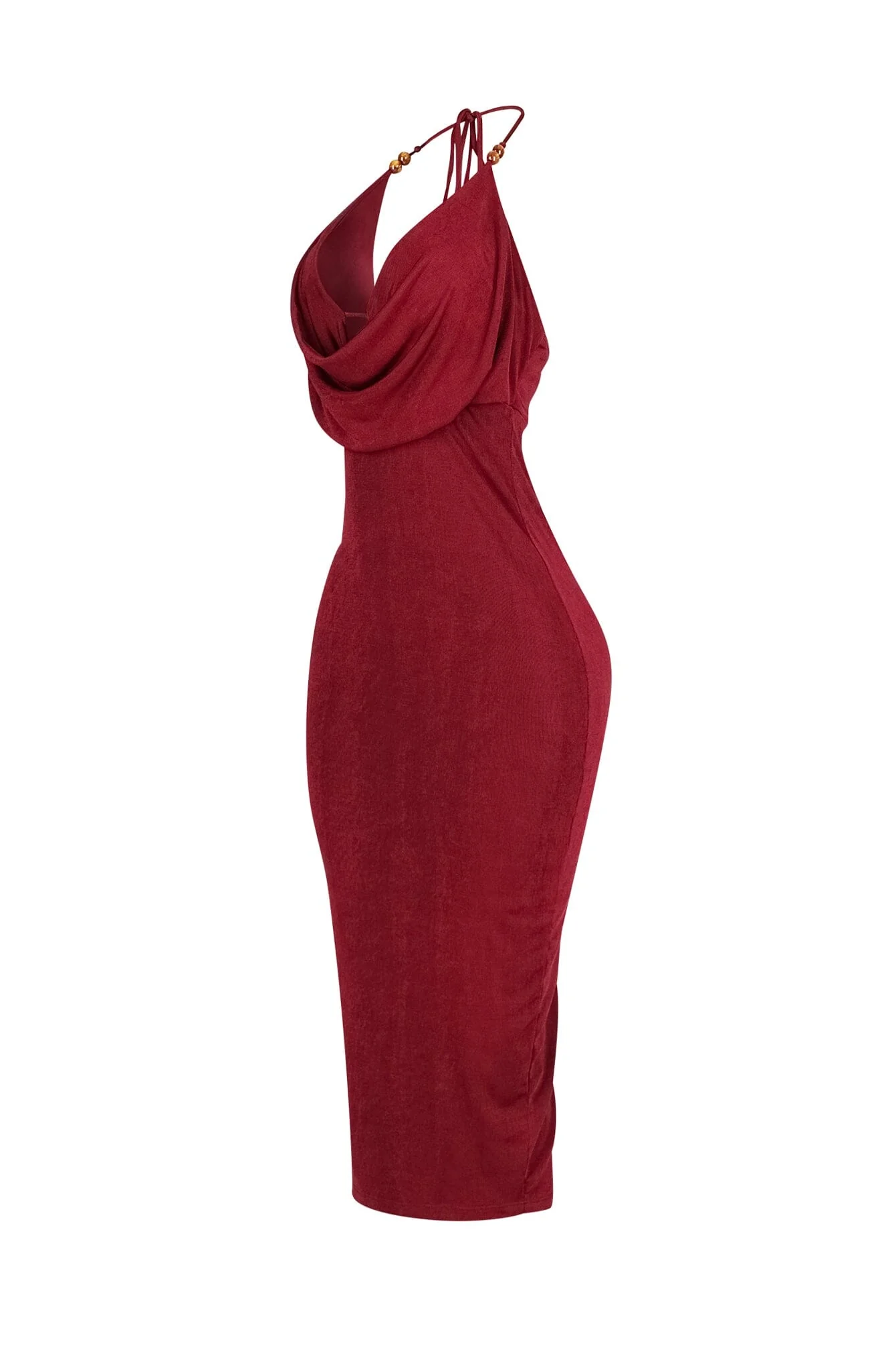 Truffle Slinky Cowl Neck Halter Midi Dress - Image 11