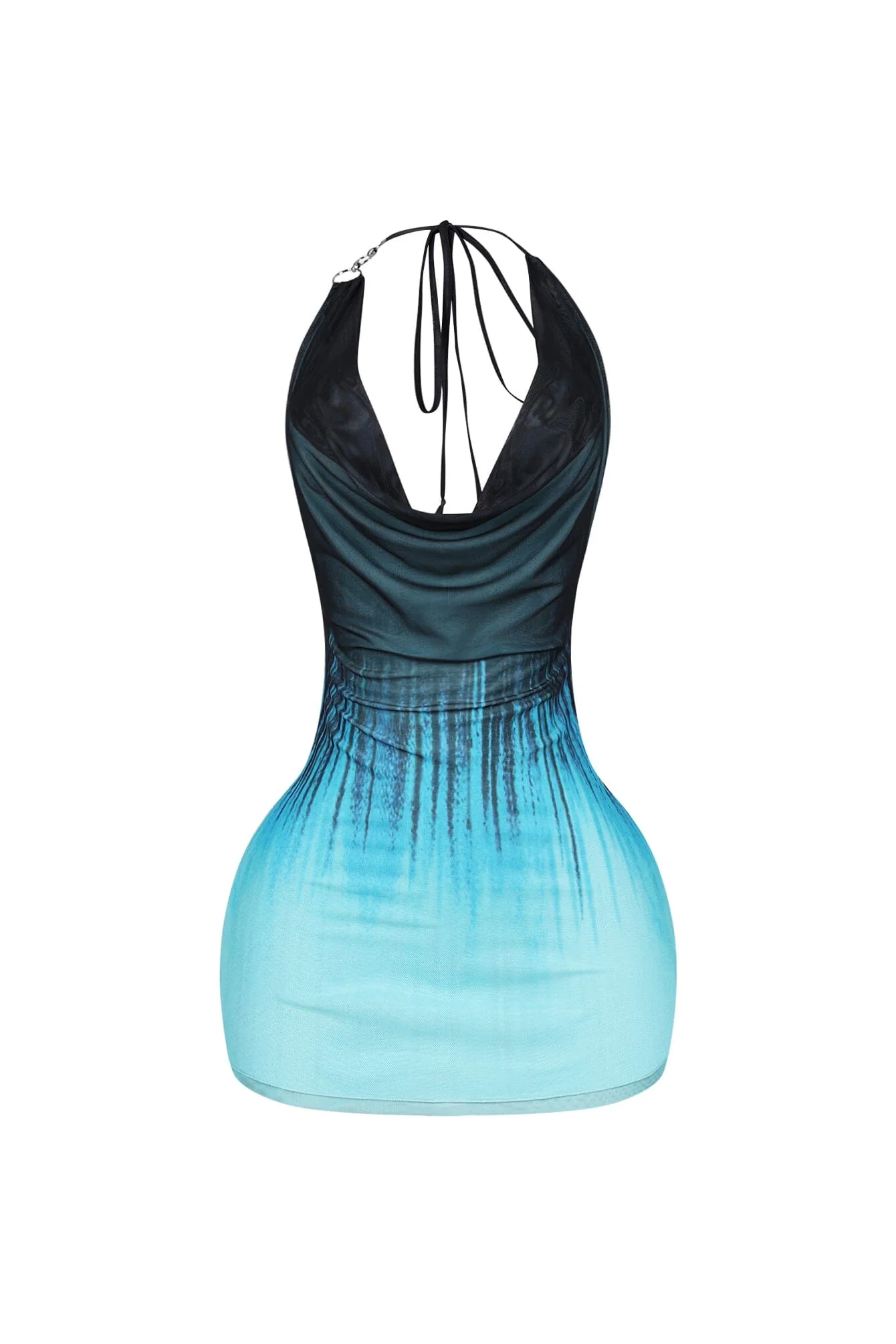 Turquoise Cowl Neck O Ring Mini Dress - Image 3