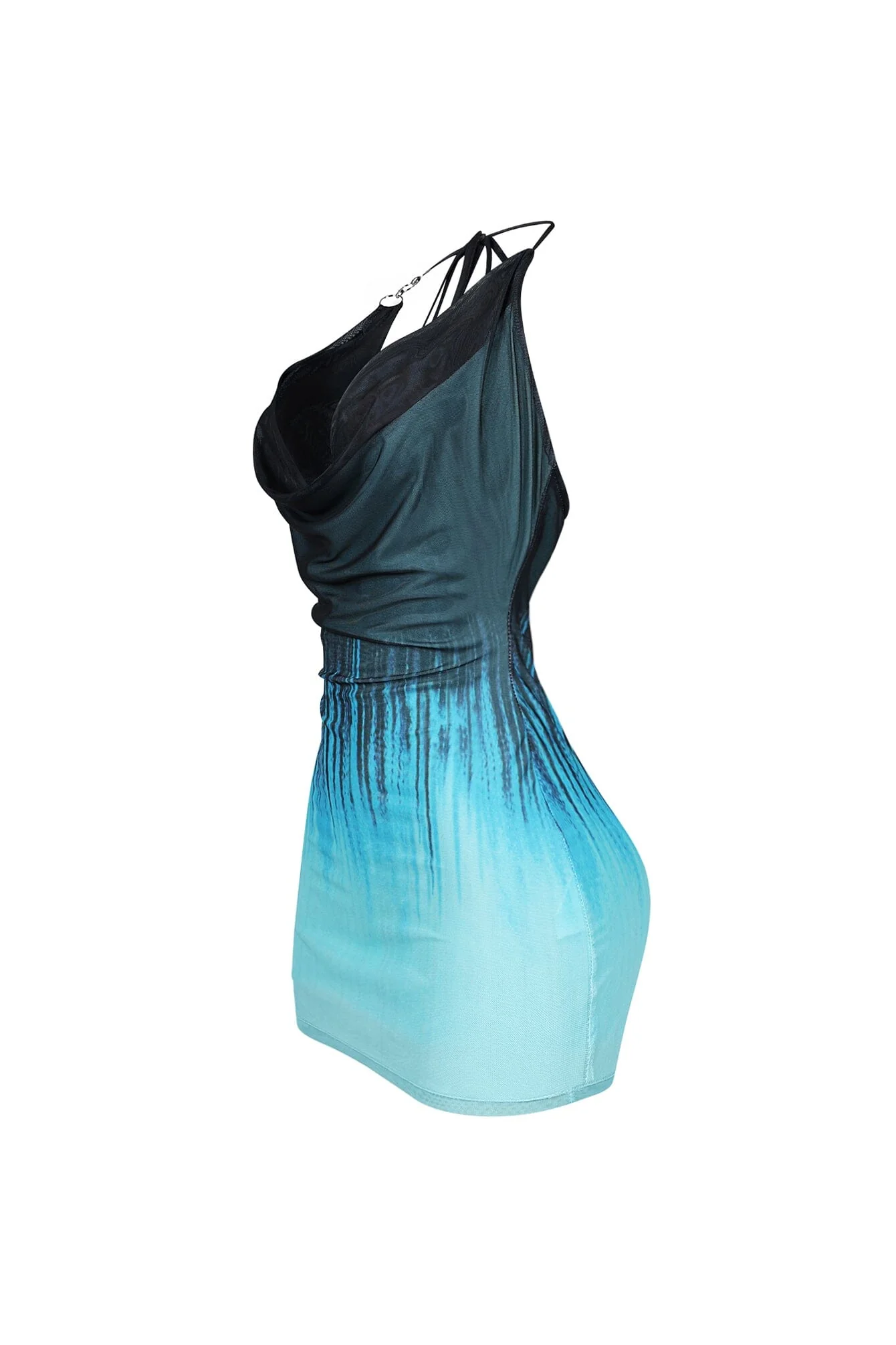 Turquoise Cowl Neck O Ring Mini Dress - Image 4