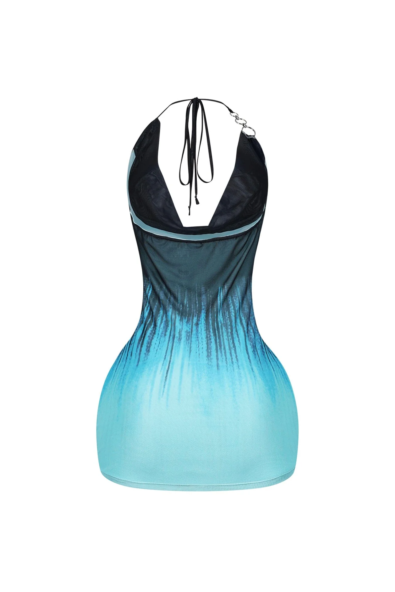 Turquoise Cowl Neck O Ring Mini Dress - Image 5
