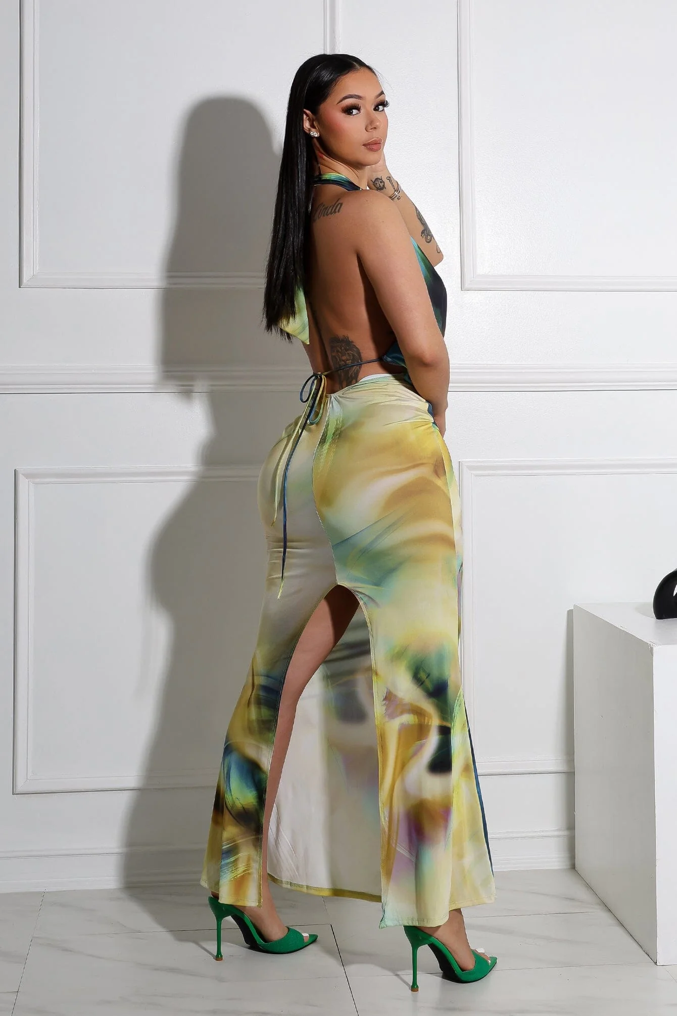 Urania Cowl Halter Neck Bodycon Maxi Dress - Image 2