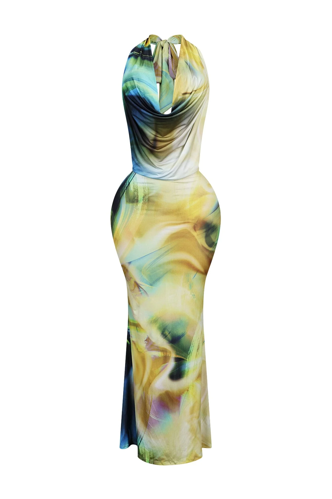 Urania Cowl Halter Neck Bodycon Maxi Dress - Image 3