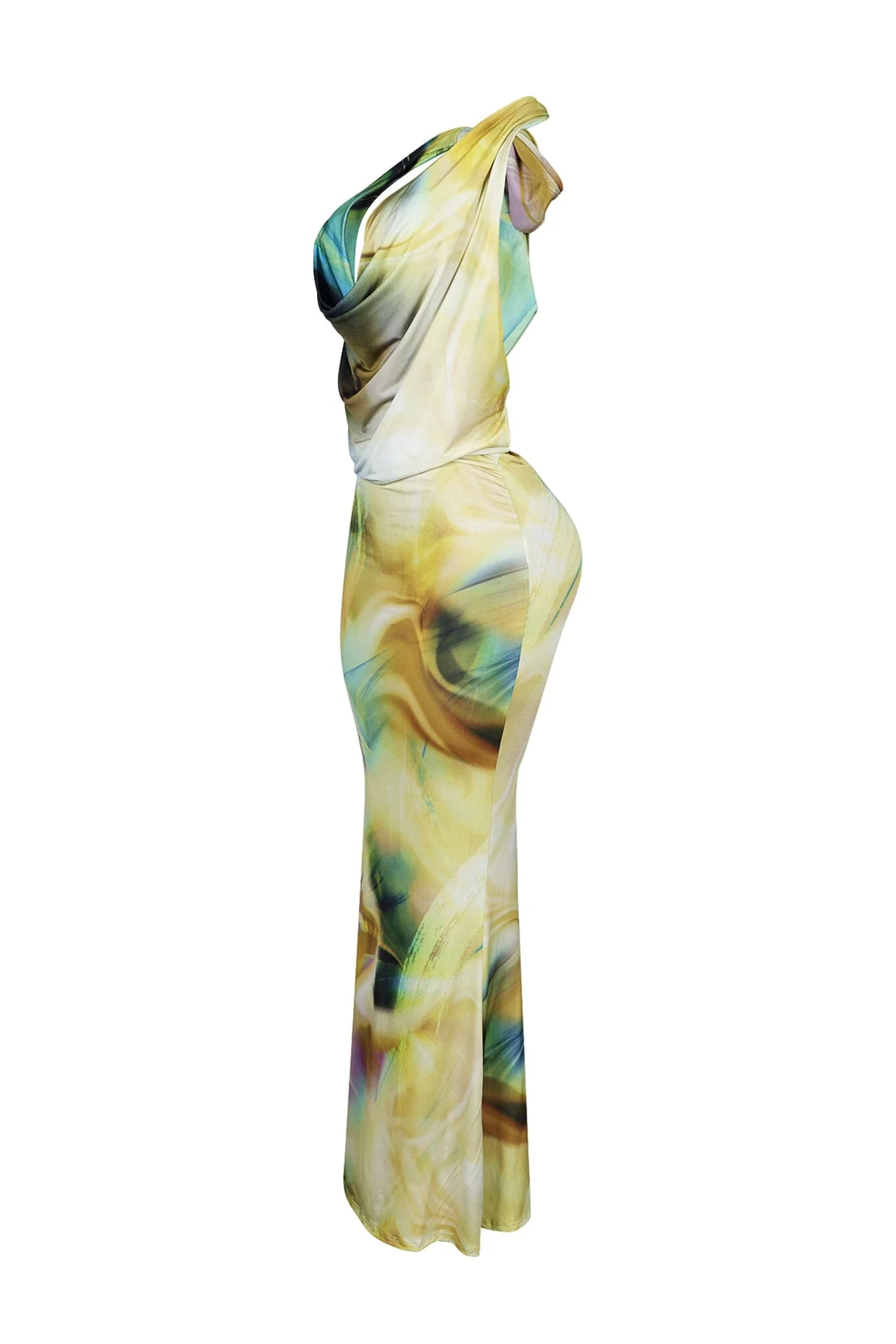 Urania Cowl Halter Neck Bodycon Maxi Dress - Image 4