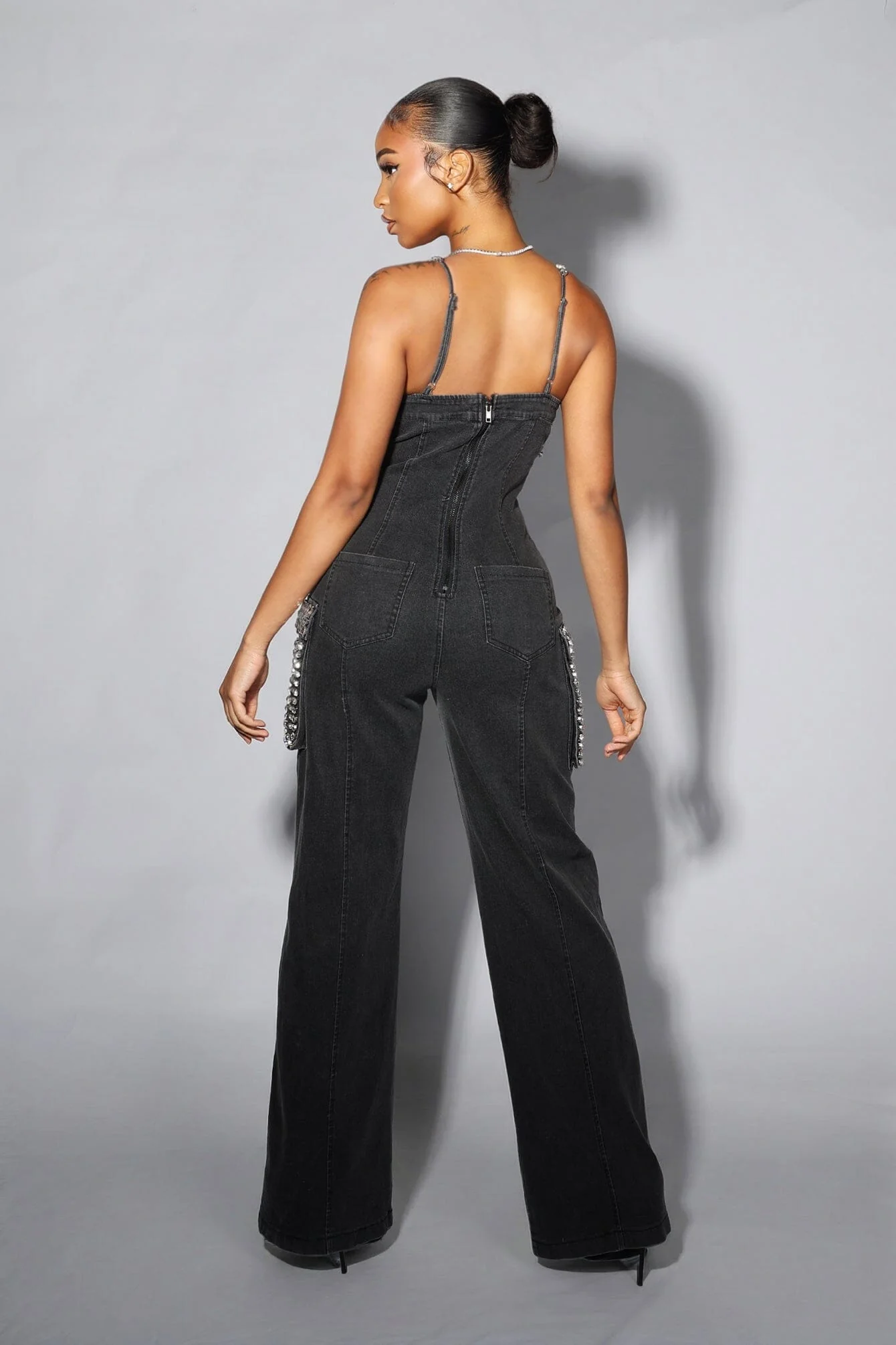 Varon Crystal Bra Denim Jumpsuit - Image 2
