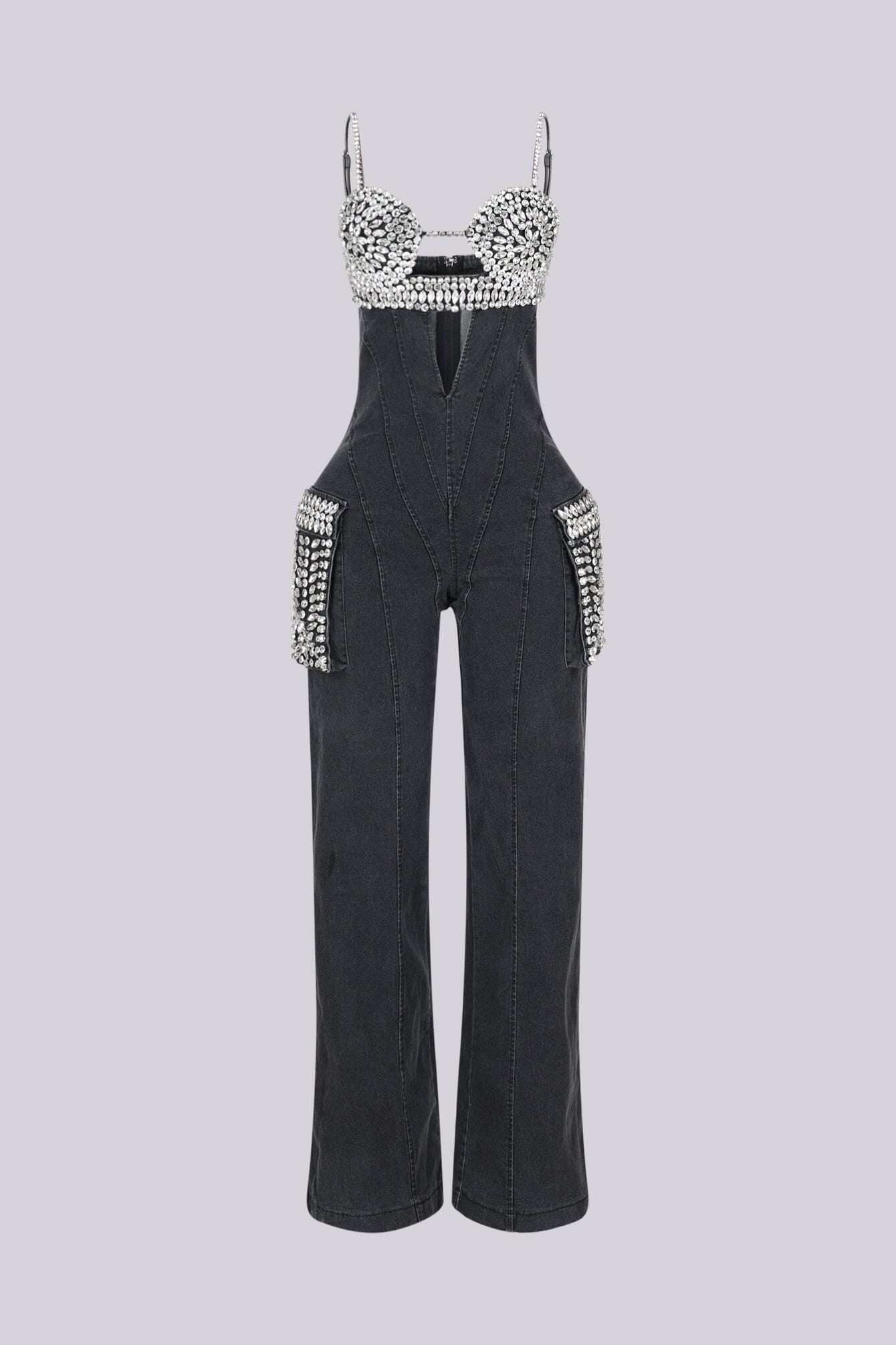 Varon Crystal Bra Denim Jumpsuit - Image 4