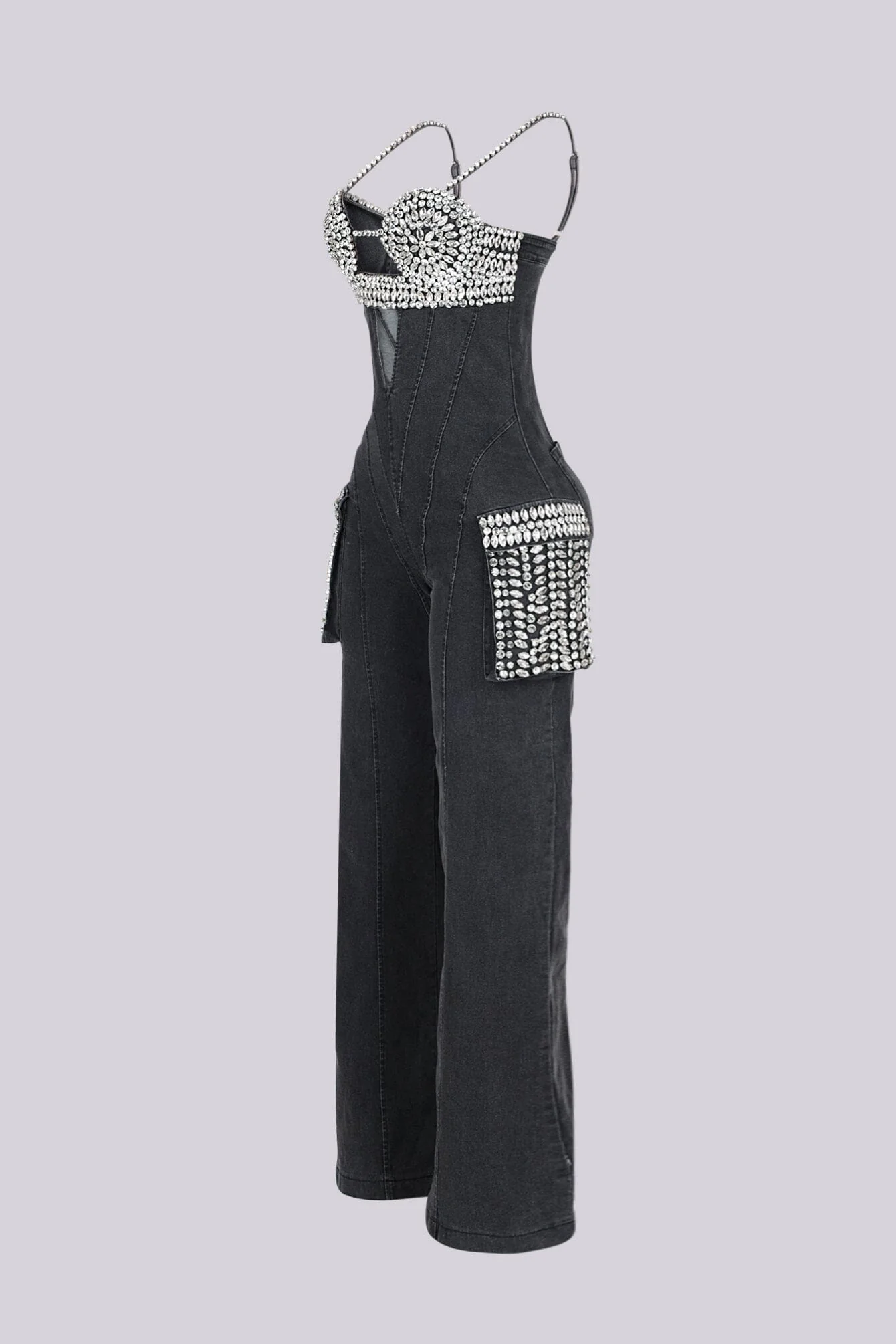 Varon Crystal Bra Denim Jumpsuit - Image 5