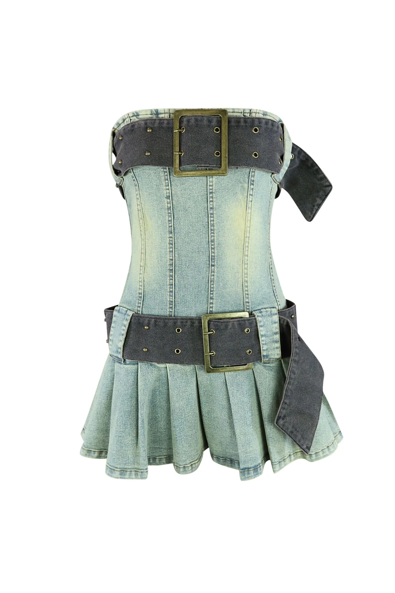 Vintage Chocolate Washed Denim Micro Dress - Image 2