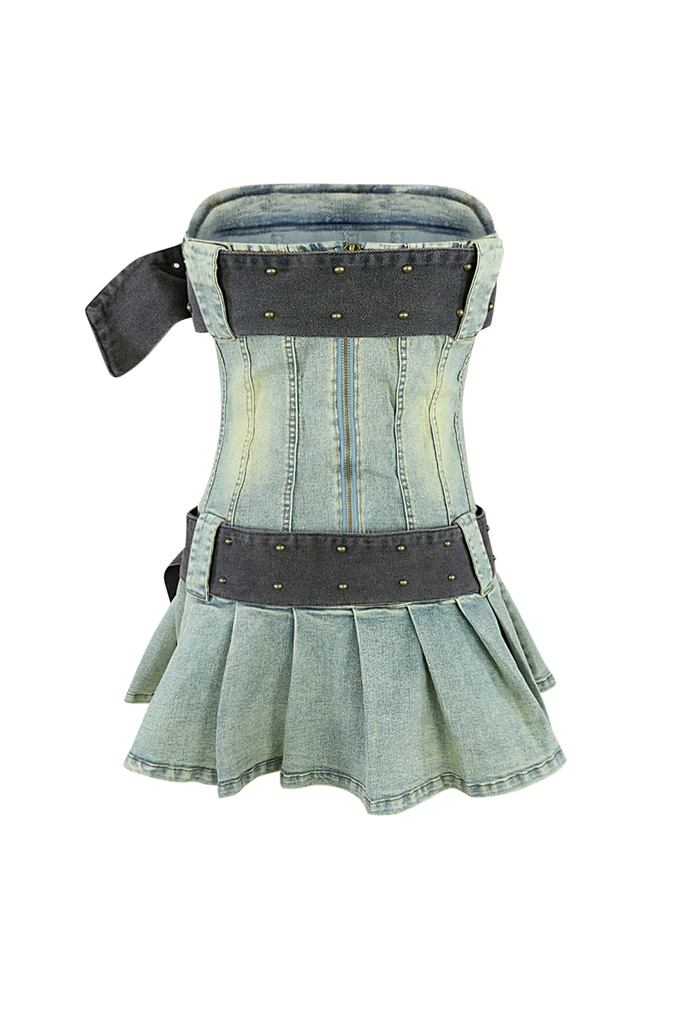 Vintage Chocolate Washed Denim Micro Dress - Image 3