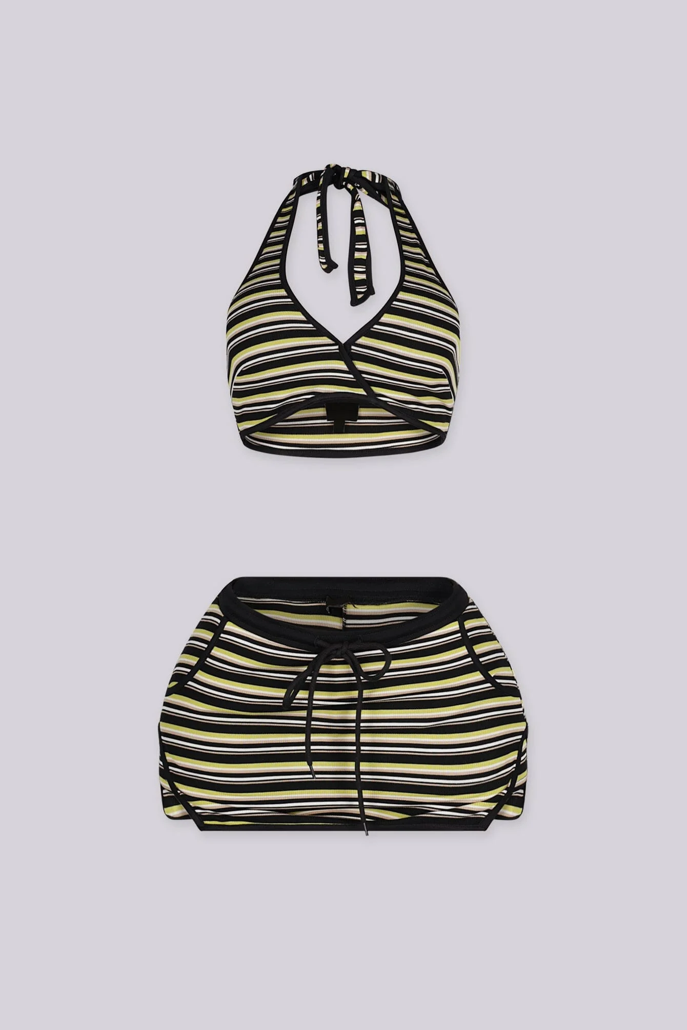 Vivid Summer Stripe Bra Top & Skirt SET