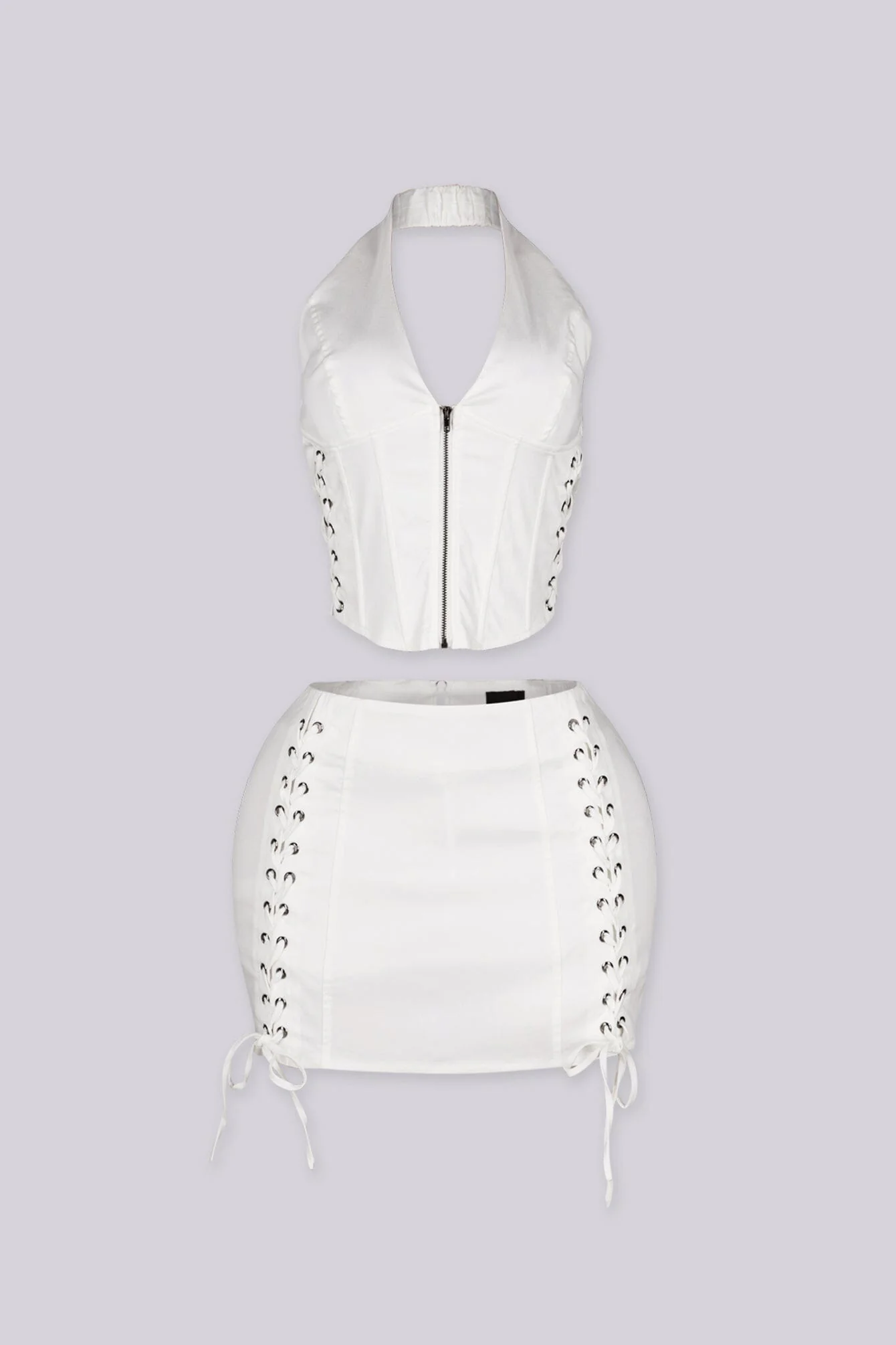 White Grommet Halter Top & Mini Skirt SET - Image 4