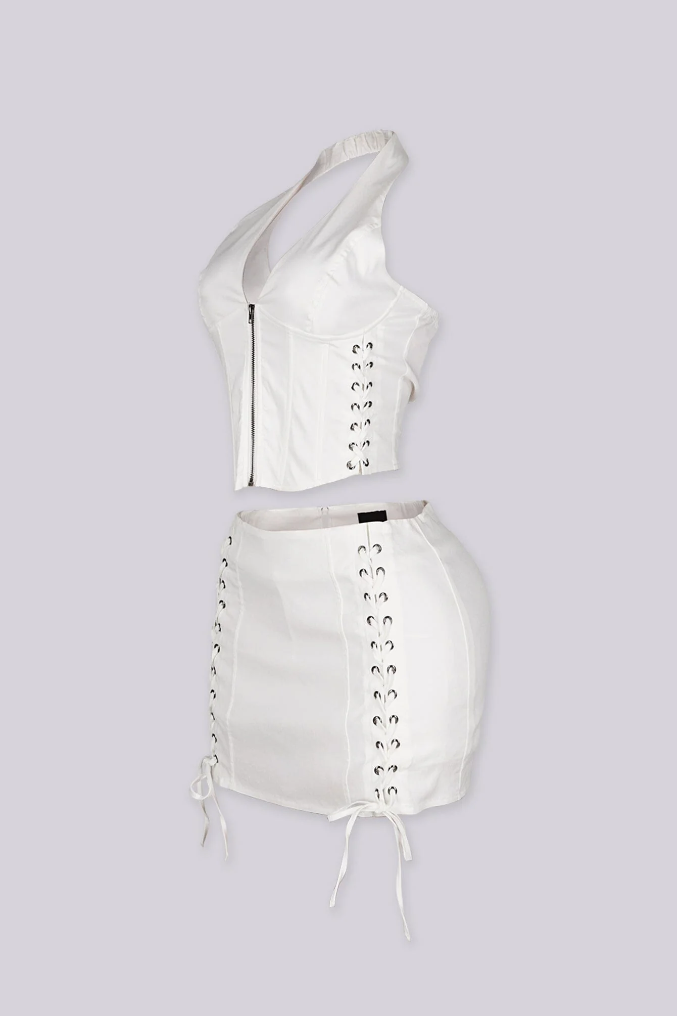 White Grommet Halter Top & Mini Skirt SET - Image 5