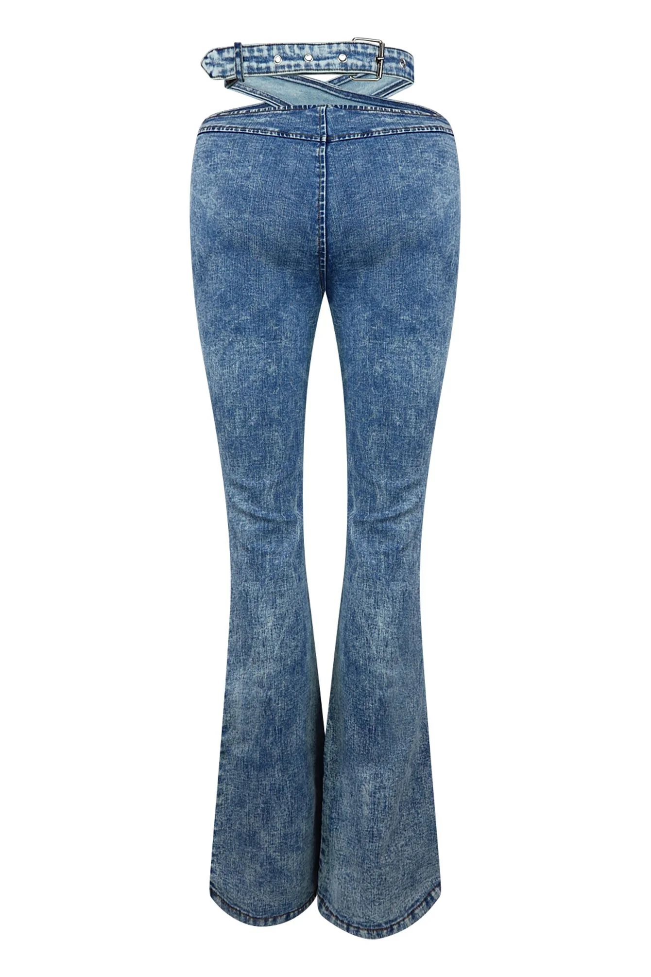 You Make Me Special Washed Waist Cross Detail Denim Jeans - Image 3