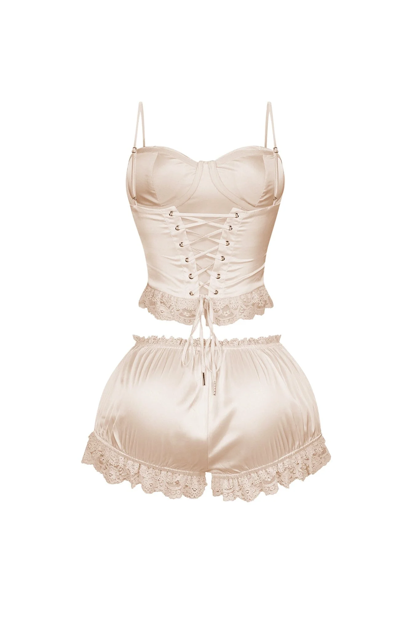 Zeeba Satin Corset Lace Up Top & Shorts SET - Image 11