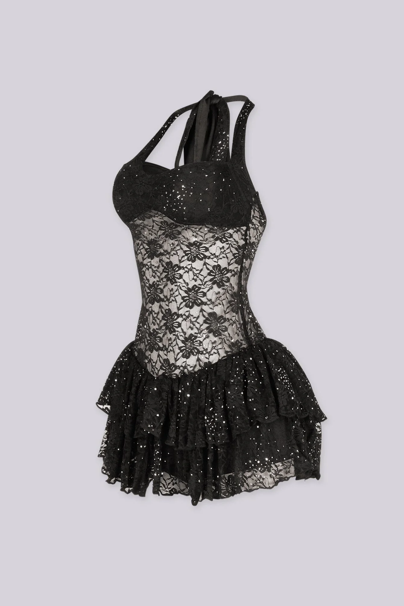 Zirconia Lace Ruffle Mini Dress - Image 2