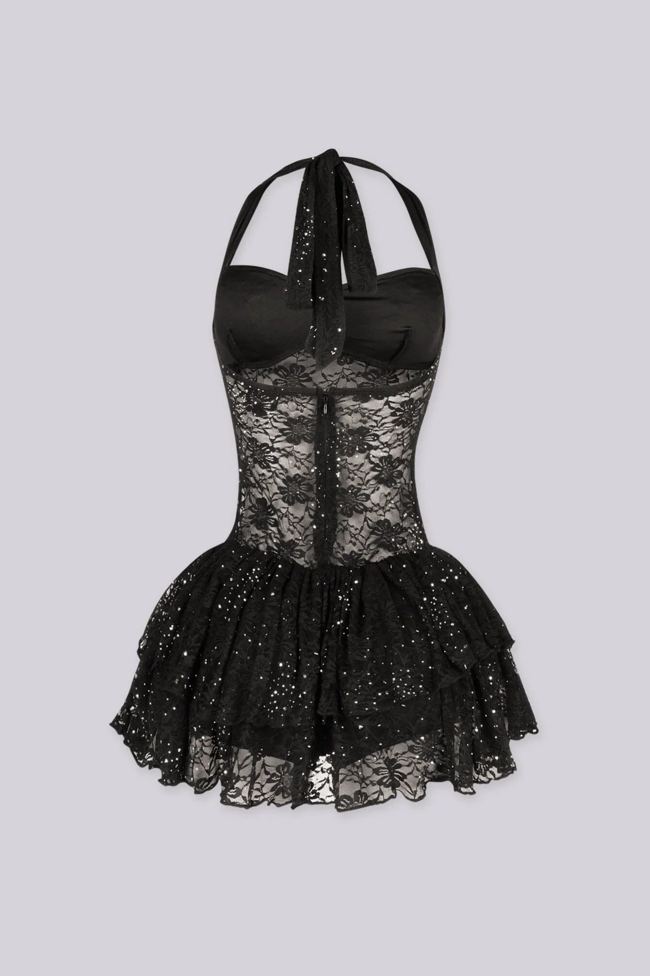 Zirconia Lace Ruffle Mini Dress - Image 3